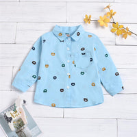 Boys Button Lapel Long Sleeve Cartoon Printed Shirt Boy Wholesale Clothing - PrettyKid