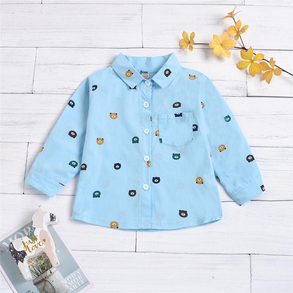 Boys Button Lapel Long Sleeve Cartoon Printed Shirt Boy Wholesale Clothing - PrettyKid