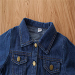 Girls Button Lapel Solid Denim Jacket Girls Clothing Wholesale - PrettyKid