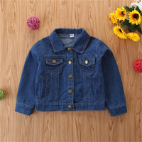 Girls Button Lapel Solid Denim Jacket Girls Clothing Wholesale - PrettyKid