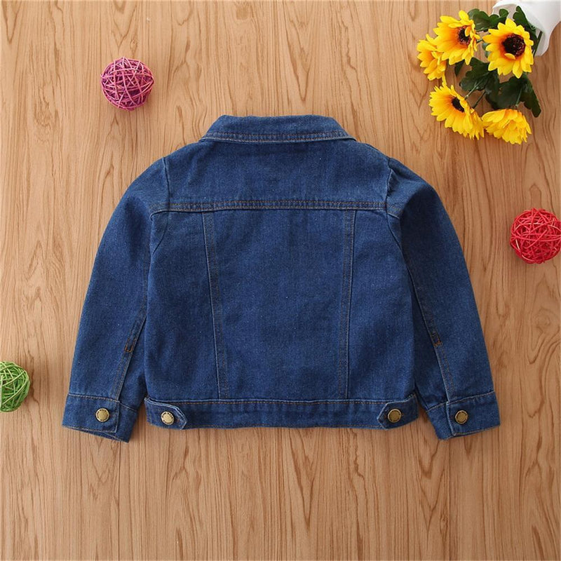 Girls Button Lapel Solid Denim Jacket Girls Clothing Wholesale - PrettyKid