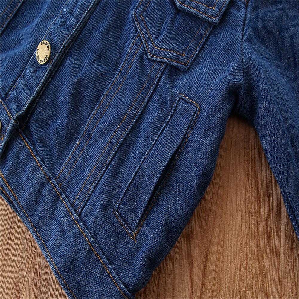 Girls Button Lapel Solid Denim Jacket Girls Clothing Wholesale - PrettyKid