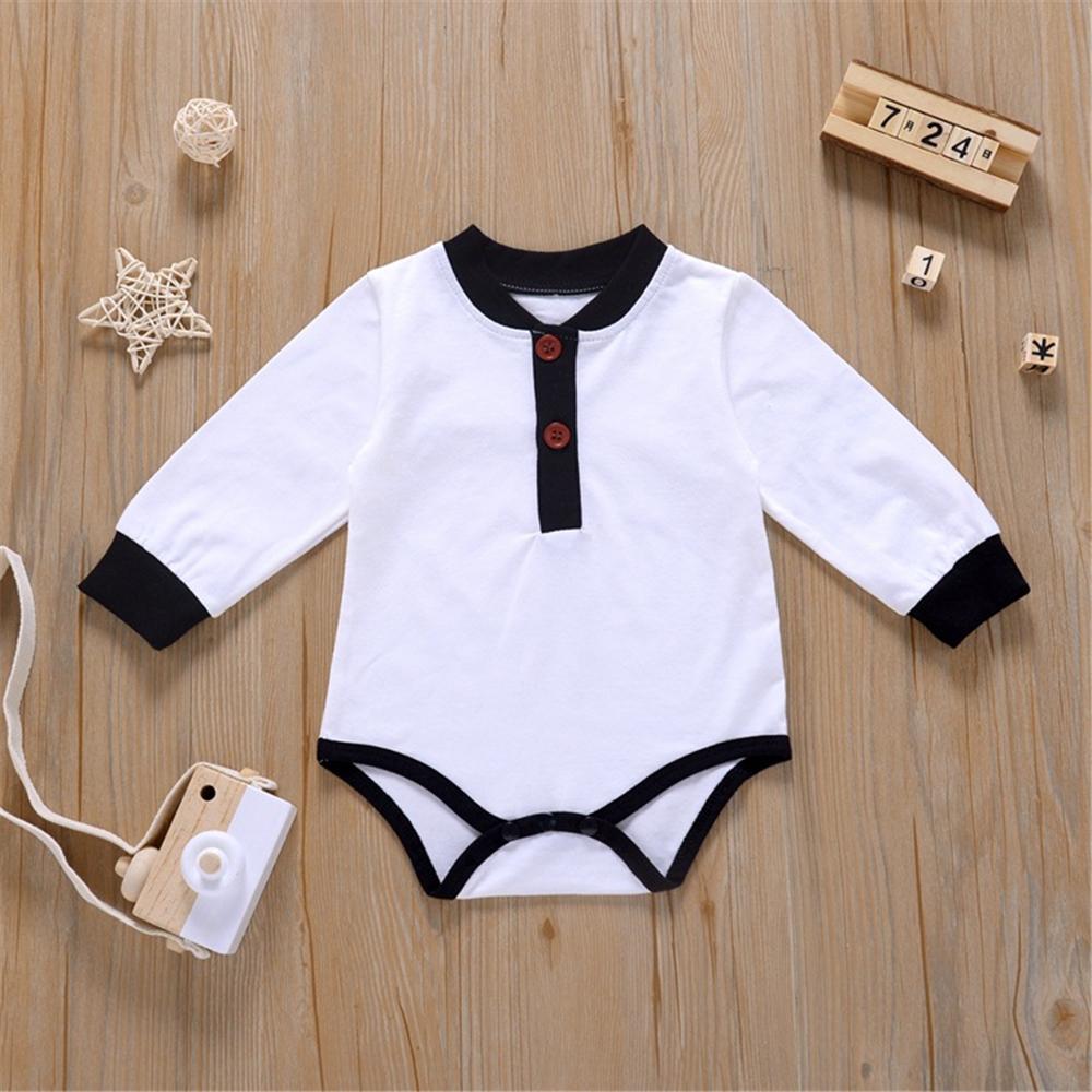 Baby Unisex Button Long Sleeve Romper Baby Boutique Wholesale - PrettyKid