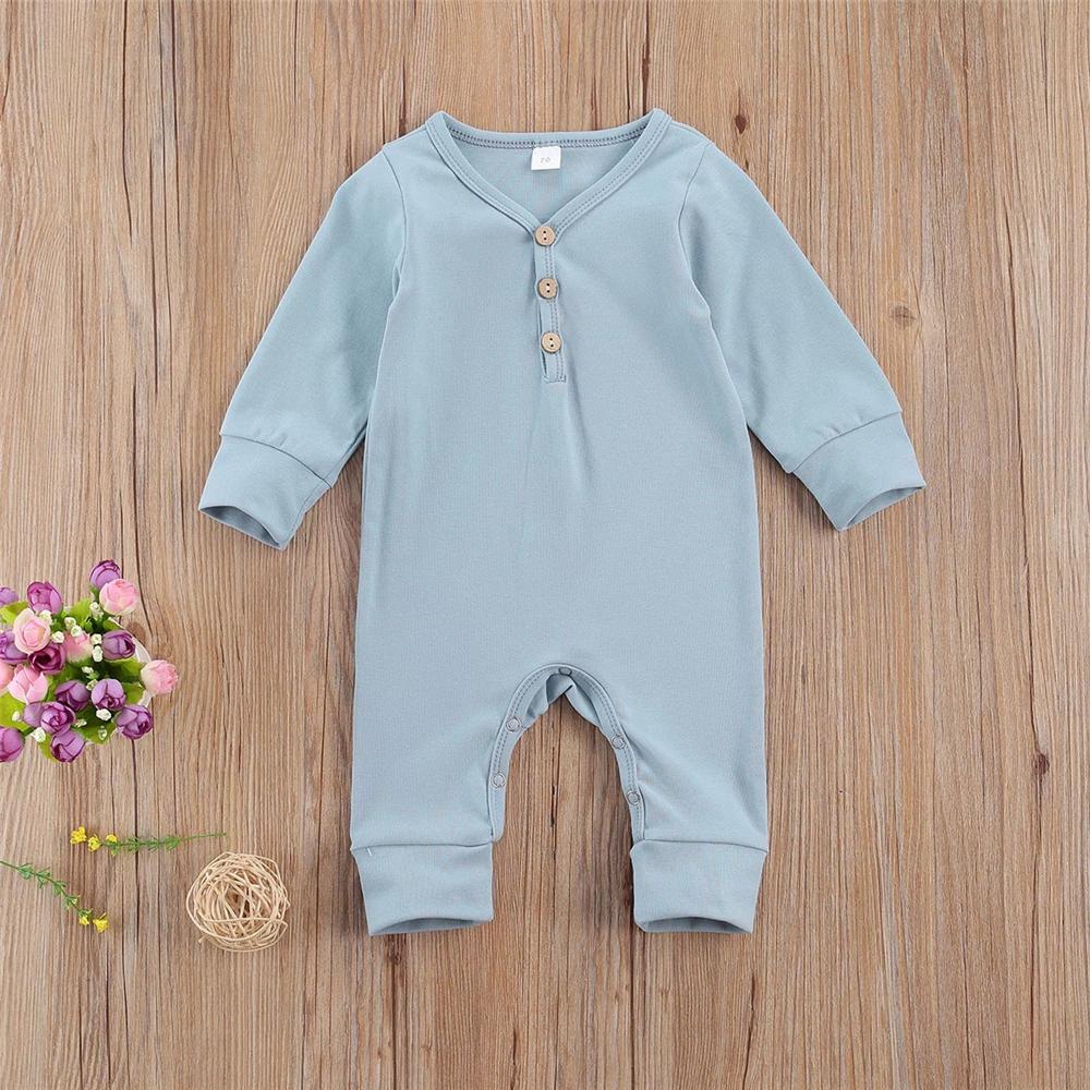 Baby Button Long Sleeve Solid Color Romper Wholesale Baby Clothes Bulk - PrettyKid