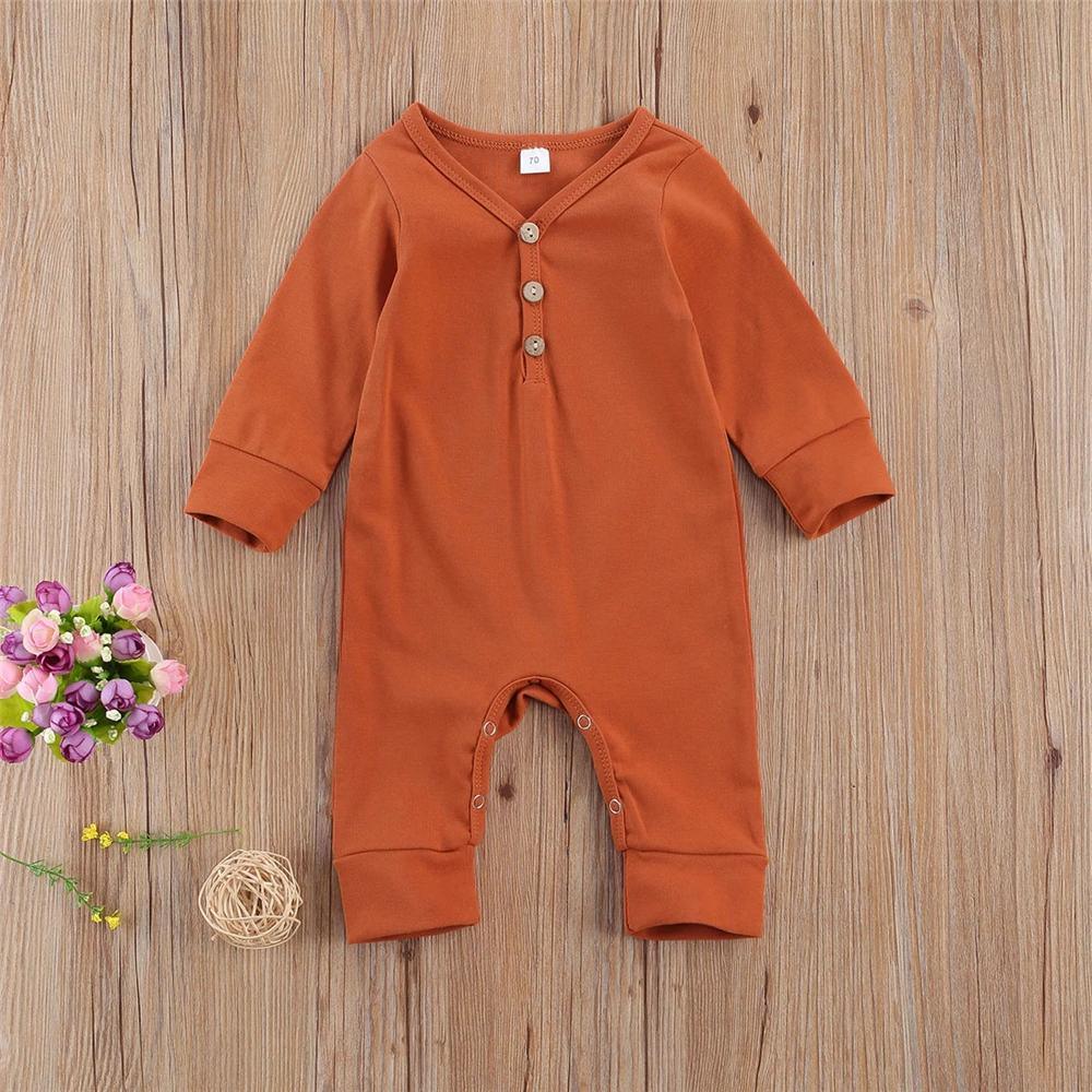 Baby Button Long Sleeve Solid Color Romper Wholesale Baby Clothes Bulk - PrettyKid