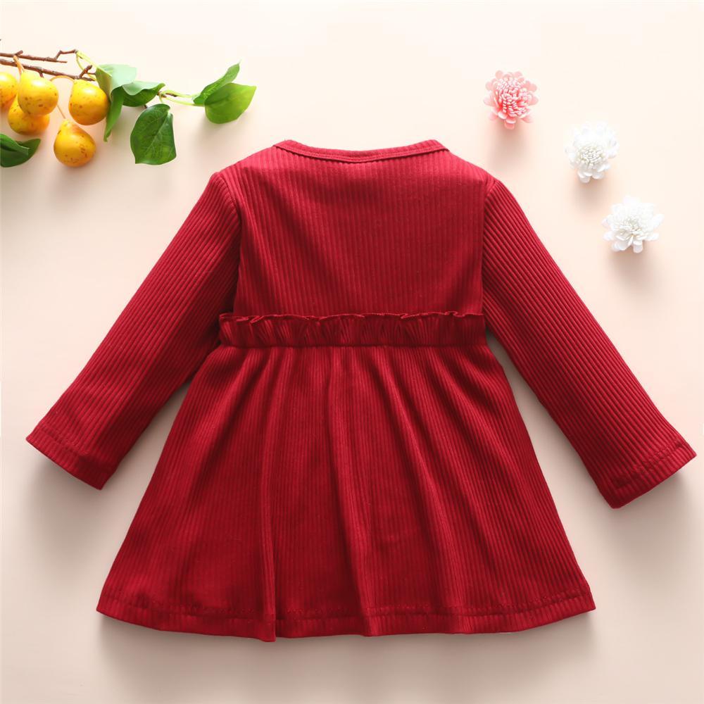 Girls Button Long Sleeve Solid Pleated Girls Wholesale Dresses - PrettyKid