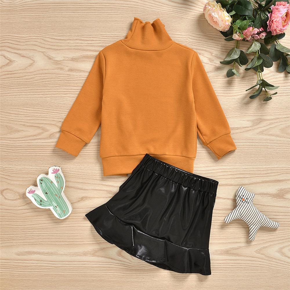 Girls Button Long Sleeve Sweaters & PU Skirt Girls Wholesale Clothes - PrettyKid