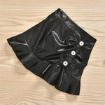 Girls Button Long Sleeve Sweaters & PU Skirt Girls Wholesale Clothes - PrettyKid