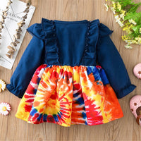 Girls Button Long Sleeve Tie Dye Dress Wholesale Little Girl Dresses - PrettyKid