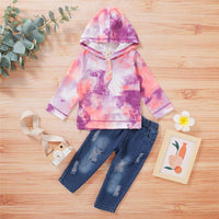 Unisex Button Long Sleeve Tie Dye Top & Ripped Jeans Children Apparel Wholesale - PrettyKid