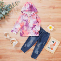 Unisex Button Long Sleeve Tie Dye Top & Ripped Jeans Children Apparel Wholesale - PrettyKid