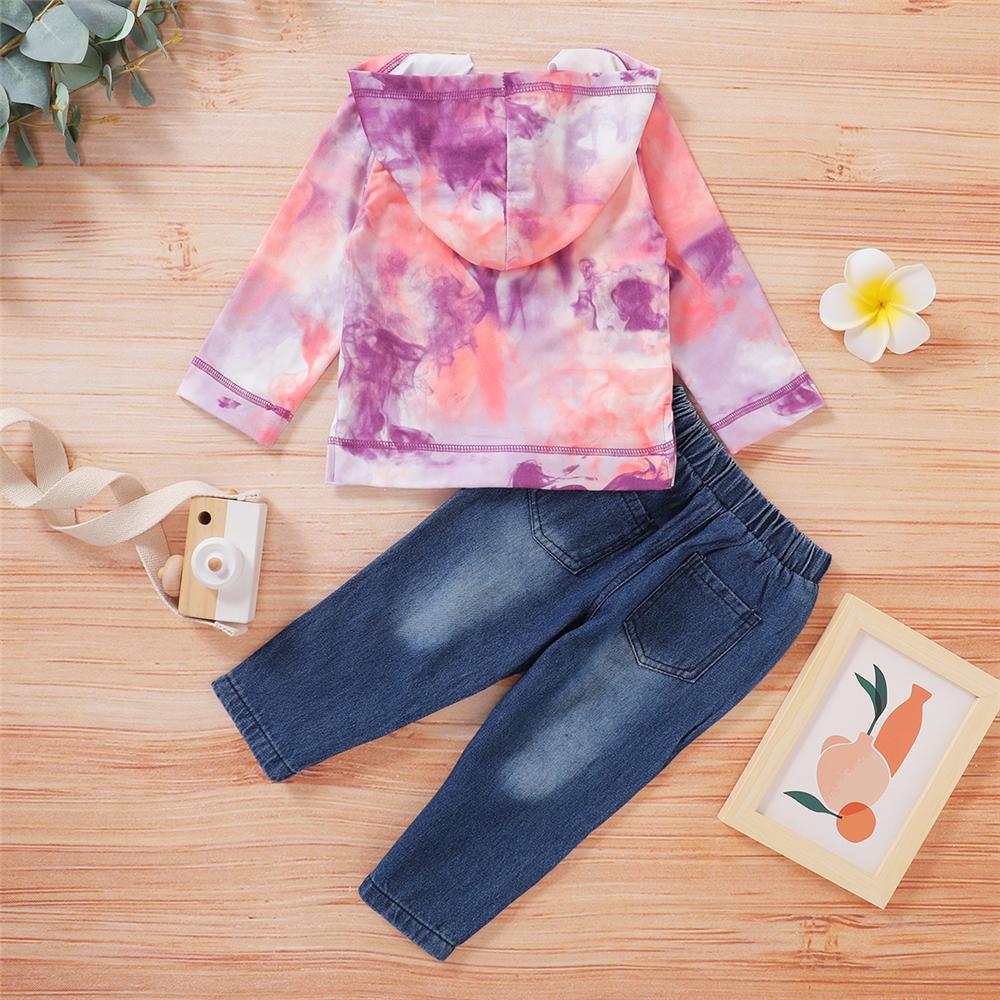 Unisex Button Long Sleeve Tie Dye Top & Ripped Jeans Children Apparel Wholesale - PrettyKid