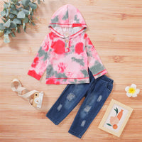 Unisex Button Long Sleeve Tie Dye Top & Ripped Jeans Children Apparel Wholesale - PrettyKid