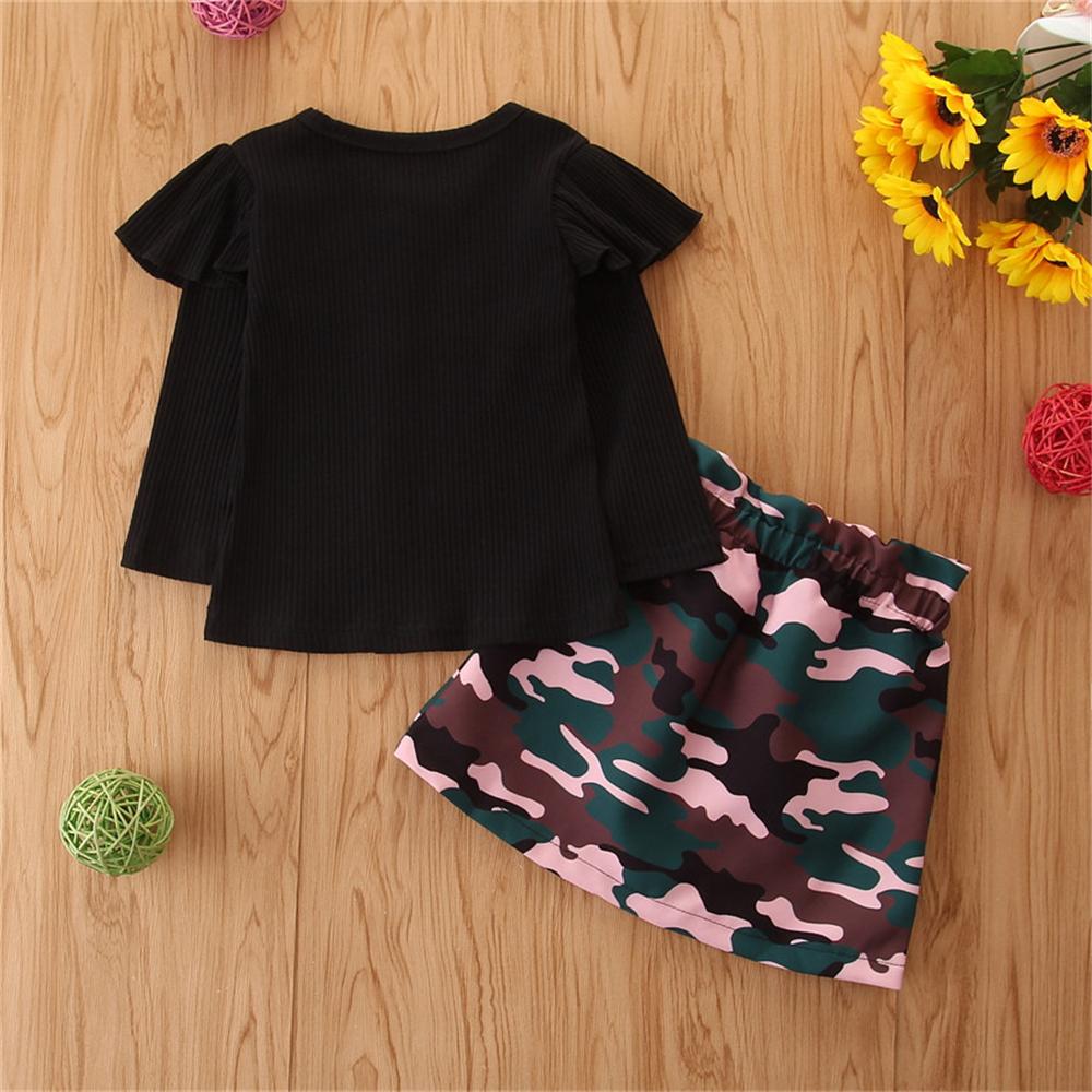 Girls Button Long Sleeve Top & Camo Skirt Toddler Girls Wholesale - PrettyKid