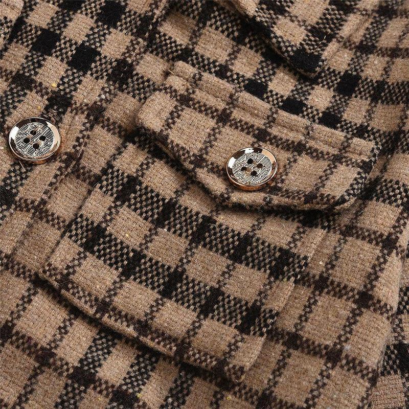 Toddler Girls Button Plaid Lapel Long Sleeve Coat & Skirt Wholesale Girls - PrettyKid