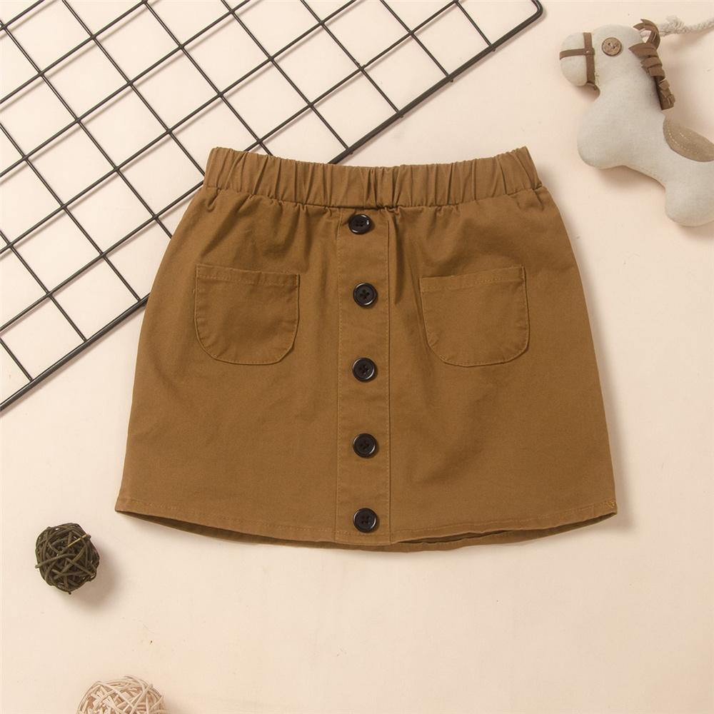 Girls Button Pocket Solid Color Elastic Waist Skirt Wholesale Little Girl Boutique Clothing - PrettyKid