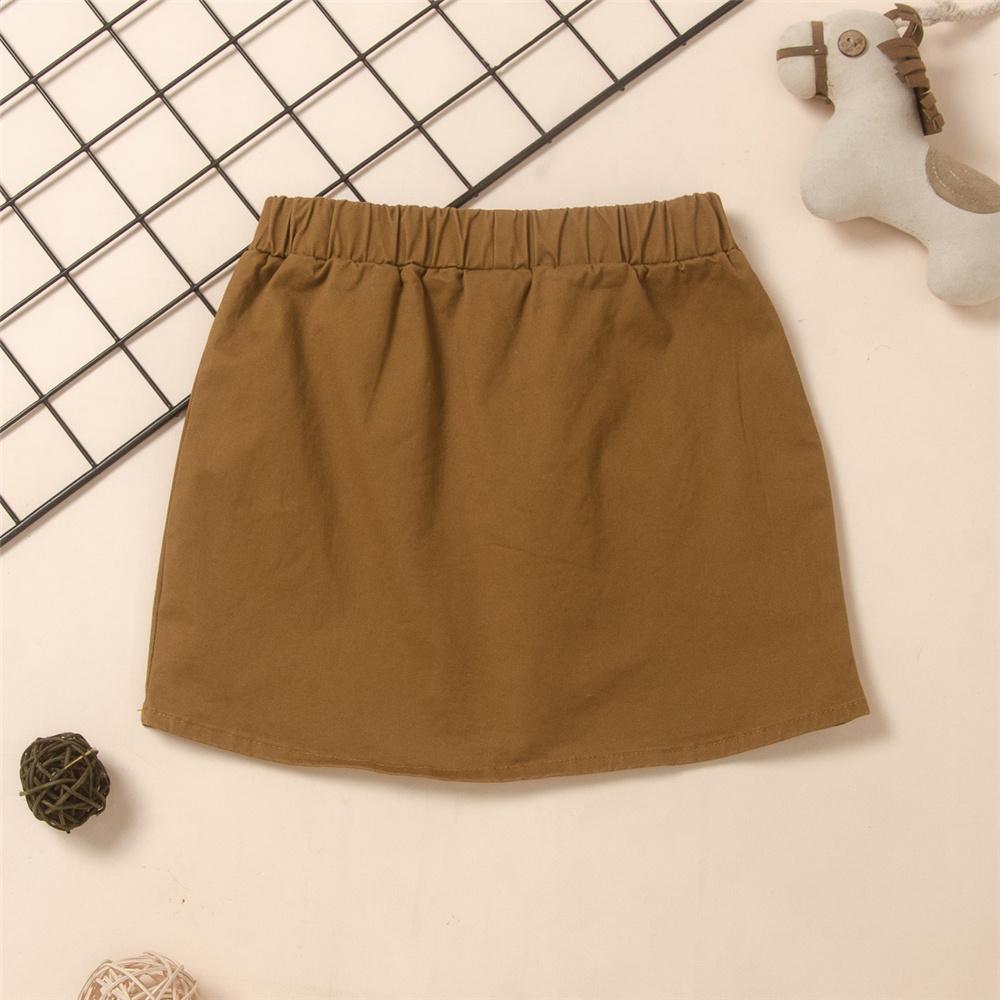 Girls Button Pocket Solid Color Elastic Waist Skirt Wholesale Little Girl Boutique Clothing - PrettyKid
