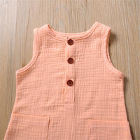 Baby Girl Button Pocket Solid Sleeveless Romper Baby clothing Wholesale vendors - PrettyKid