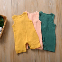 Baby Girl Button Pocket Solid Sleeveless Romper Baby clothing Wholesale vendors - PrettyKid