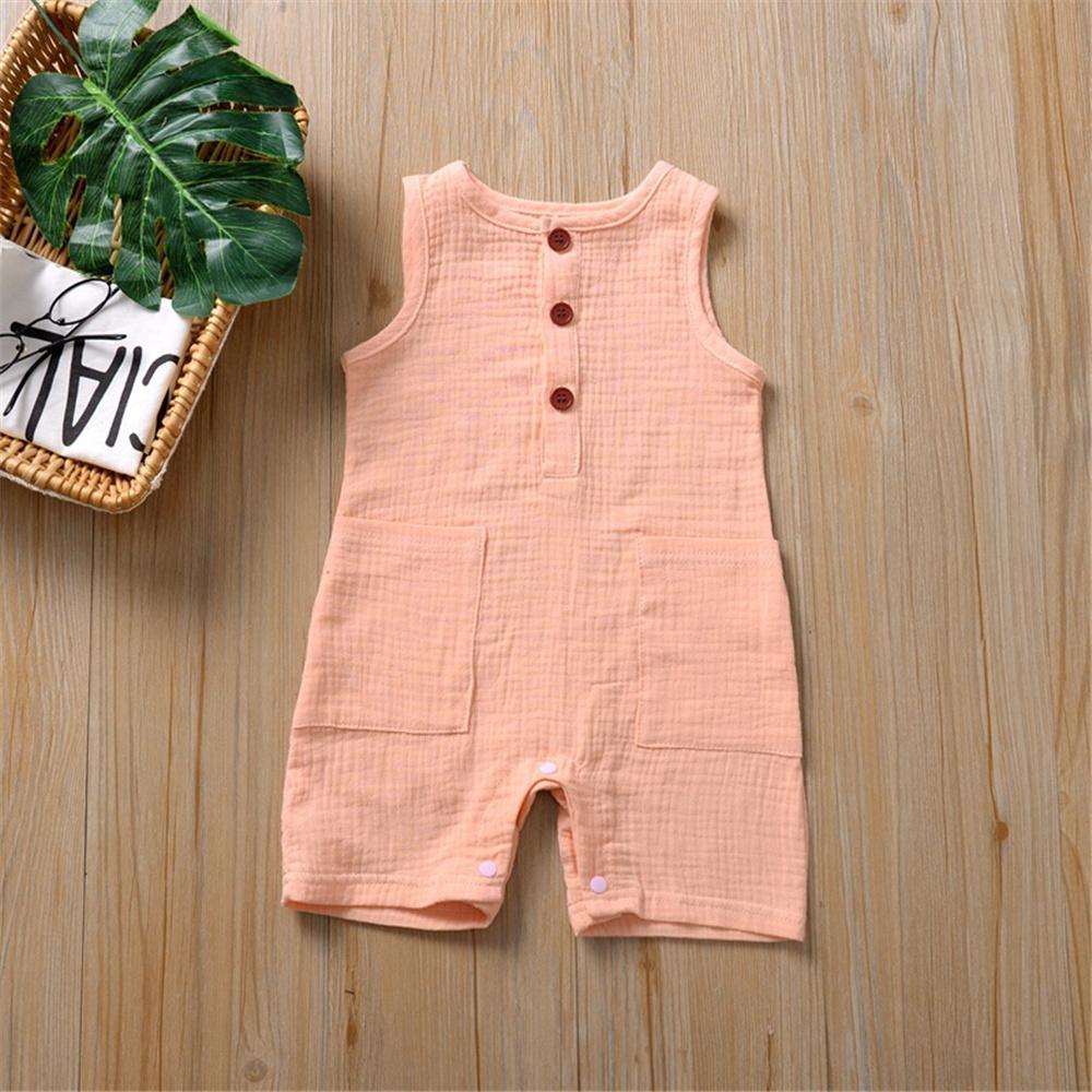 Baby Girl Button Pocket Solid Sleeveless Romper Baby clothing Wholesale vendors - PrettyKid