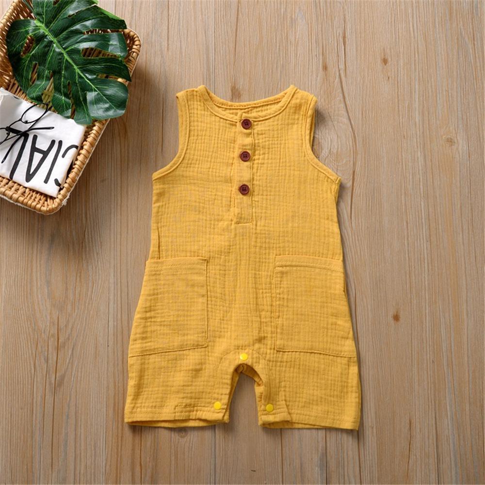 Baby Girl Button Pocket Solid Sleeveless Romper Baby clothing Wholesale vendors - PrettyKid