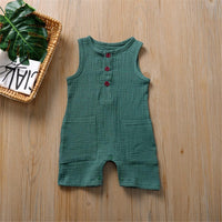 Baby Girl Button Pocket Solid Sleeveless Romper Baby clothing Wholesale vendors - PrettyKid