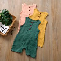 Baby Girl Button Pocket Solid Sleeveless Romper Baby clothing Wholesale vendors - PrettyKid