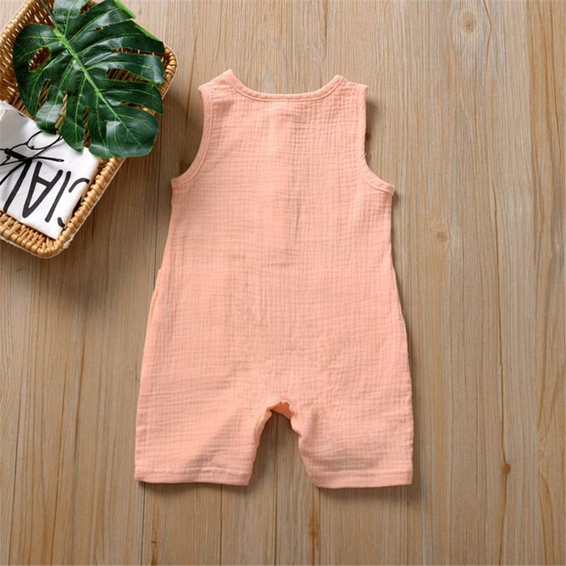 Baby Girl Button Pocket Solid Sleeveless Romper Baby clothing Wholesale vendors - PrettyKid