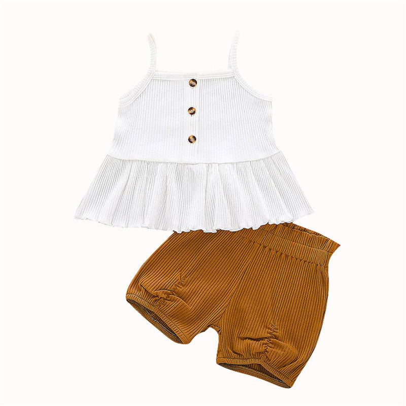 Girls Button Sling Top & Shorts Children's Wholesale Boutique clothes - PrettyKid