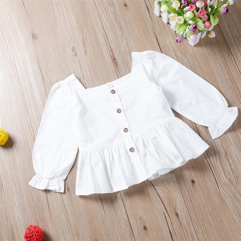 Girls Button Solid Color Long Sleeve Blouse Girls Clothes Wholesale - PrettyKid