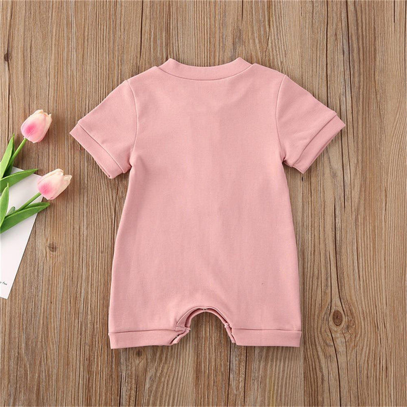 Baby Unisex Button Solid Color Short Sleeve Romper Baby Boutique clothing Wholesale - PrettyKid