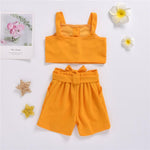 Girls Button Solid Color Sling Top & Shorts Wholesale Boutique Girl clothes - PrettyKid