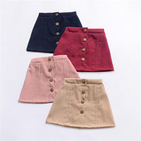 Girls Button Solid Color Vintage Skirt Wholesale Childrens Clothing In Bulk - PrettyKid