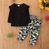 Girls Button Solid Long Sleeve Ruffle Top & Camo Trousers Kids Wear Wholesale - PrettyKid
