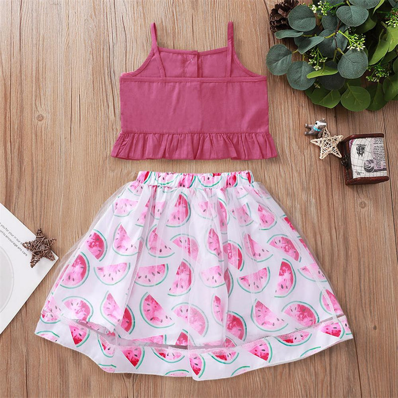 Girls Button Solid Tank Top & Floral Printed Skirt Cheap Childrens clothing Wholesale - PrettyKid