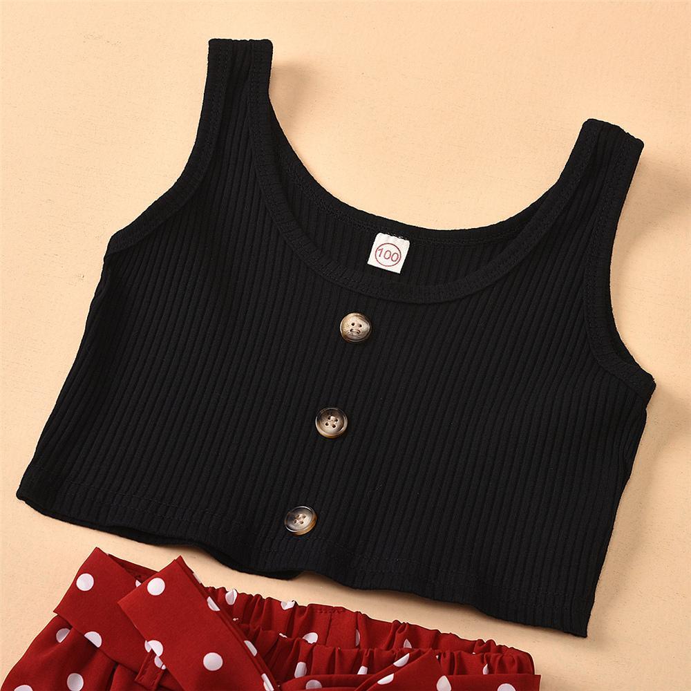 Girls Button Solid Top & Polka Dot Bow Pants Children'S Boutique clothes Wholesale vendors - PrettyKid