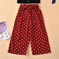 Girls Button Solid Top & Polka Dot Bow Pants Children'S Boutique clothes Wholesale vendors - PrettyKid