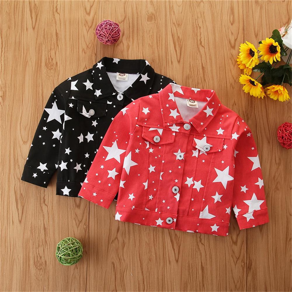 Girls Button Star Printed Lapel Long-Sleeve Jacket Wholesale Girl Clothing - PrettyKid