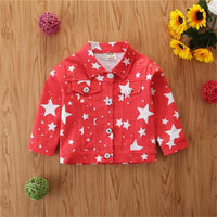 Girls Button Star Printed Lapel Long-Sleeve Jacket Wholesale Girl Clothing - PrettyKid