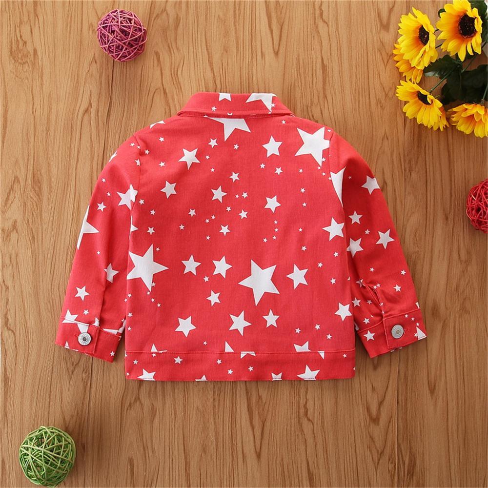 Girls Button Star Printed Lapel Long-Sleeve Jacket Wholesale Girl Clothing - PrettyKid