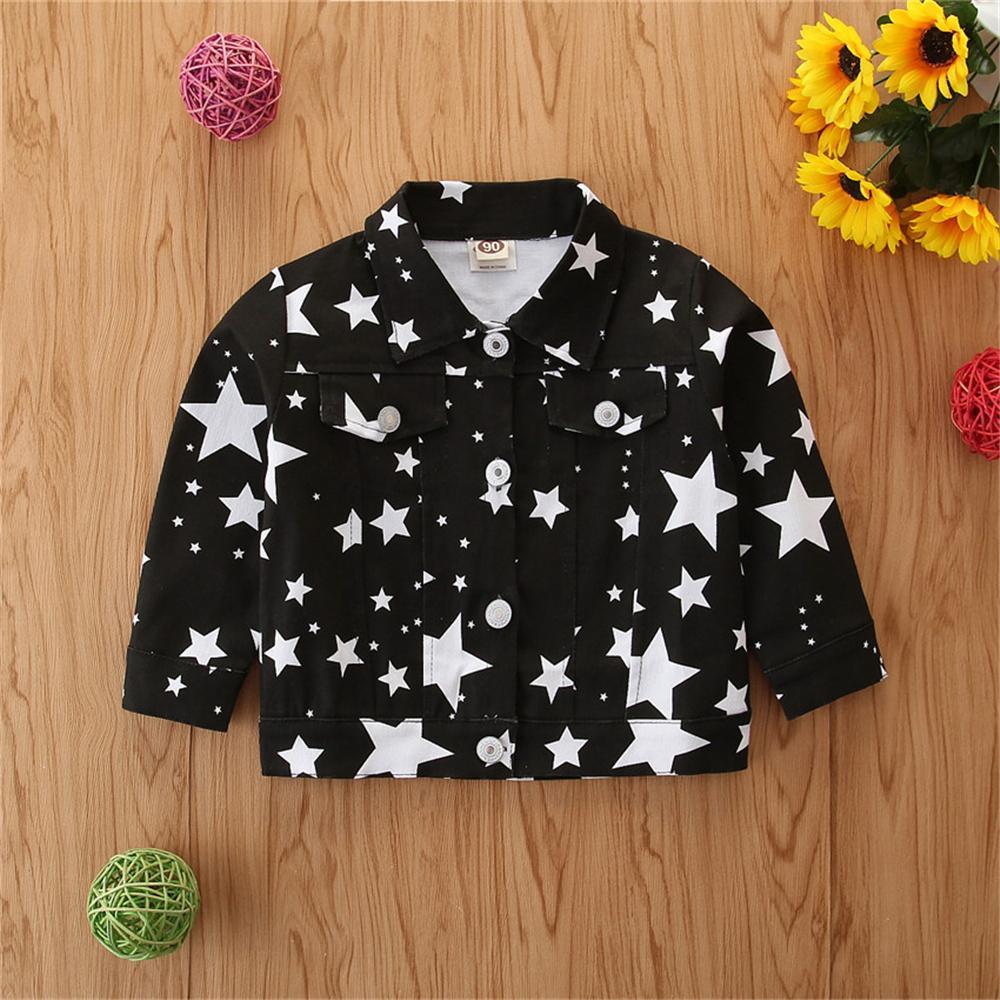 Girls Button Star Printed Lapel Long-Sleeve Jacket Wholesale Girl Clothing - PrettyKid