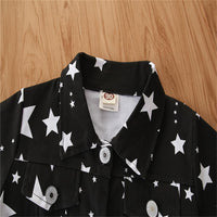 Girls Button Star Printed Lapel Long-Sleeve Jacket Wholesale Girl Clothing - PrettyKid