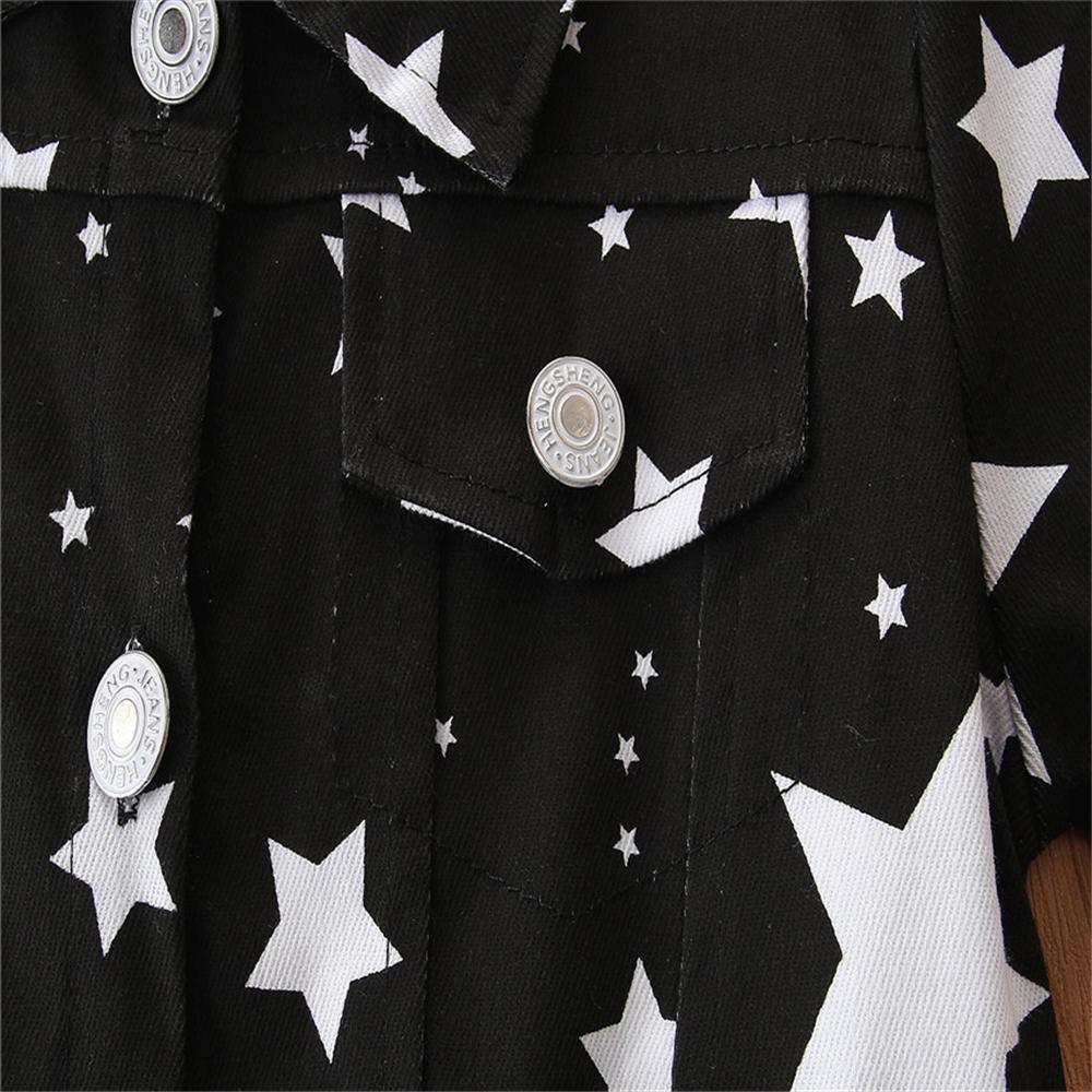 Girls Button Star Printed Lapel Long-Sleeve Jacket Wholesale Girl Clothing - PrettyKid