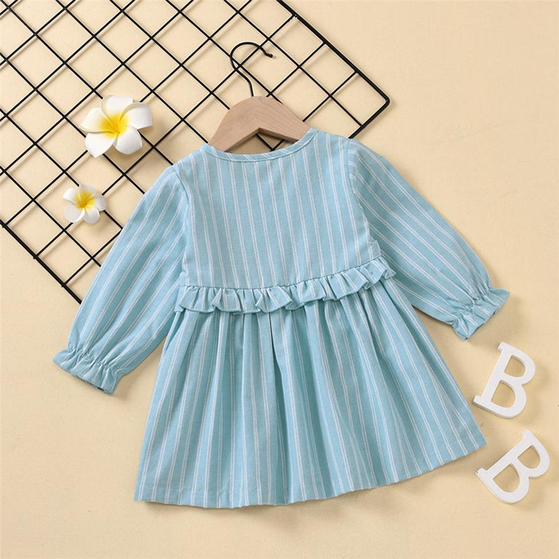 Baby Girls Button Striped Long Sleeve Dress Baby Boutique Wholesale - PrettyKid