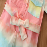 Girls Button Tie Dye Lapel Pocket Jumpsuit Girls Clothes Wholesale - PrettyKid