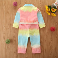 Girls Button Tie Dye Lapel Pocket Jumpsuit Girls Clothes Wholesale - PrettyKid