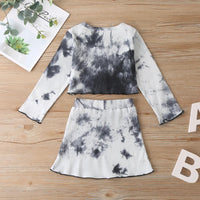 Girls Button Tie Dye Long Sleeve Top & Skirt Wholesale Boutique Girl Clothing - PrettyKid