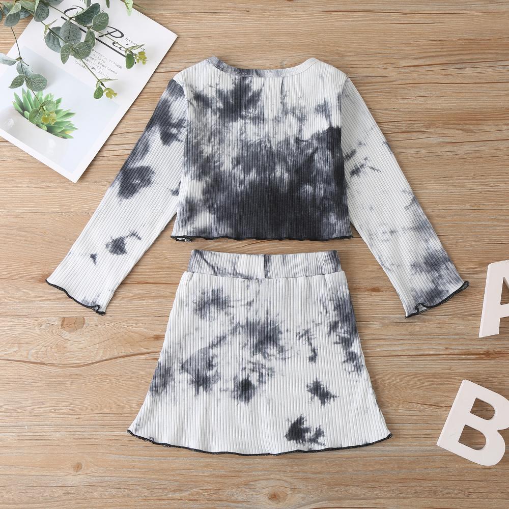 Girls Button Tie Dye Long Sleeve Top & Skirt Wholesale Boutique Girl Clothing - PrettyKid