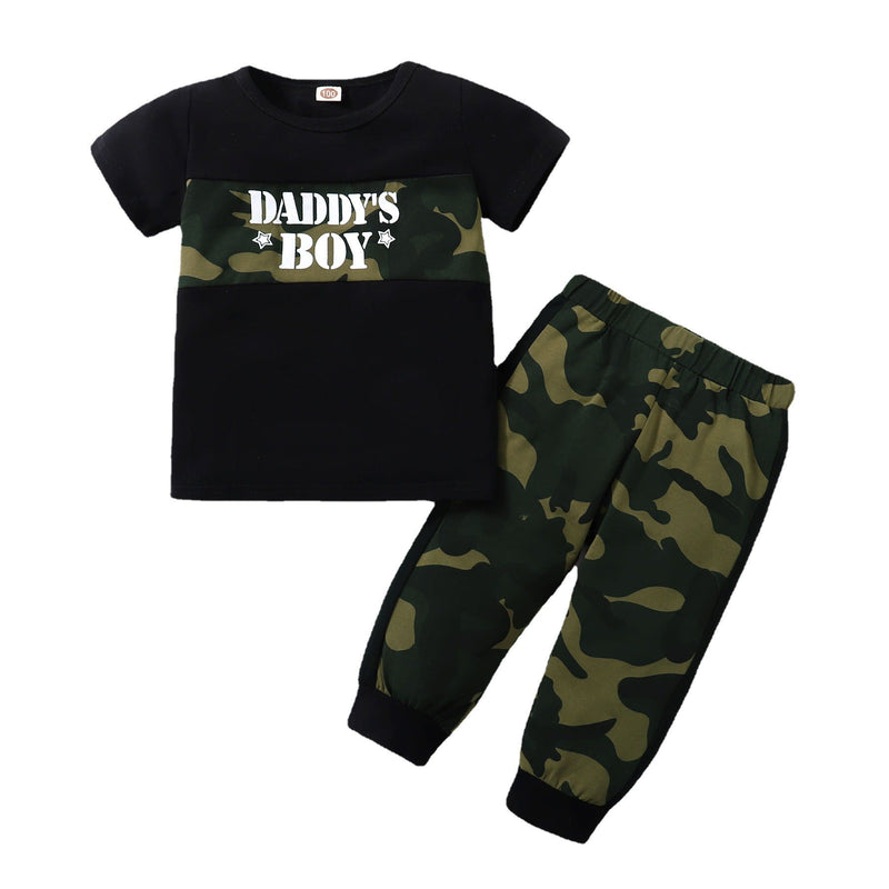2-6Y Toddler Boys 2-Piece Sets DADDY'S BOY Camo Print T-Shirts & Pants Wholesale Boy Boutique Clothes - PrettyKid