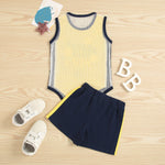 Alphabet Basketball Vest One-Piece Romper And Black Shorts Baby Boy Tracksuit Set - PrettyKid